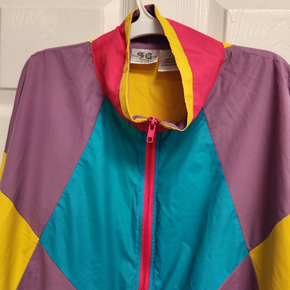 Funny Guy Retro 1980 Zip up Windbreaker. Colorblock With Zipper Pockets M - Picture 2 of 11